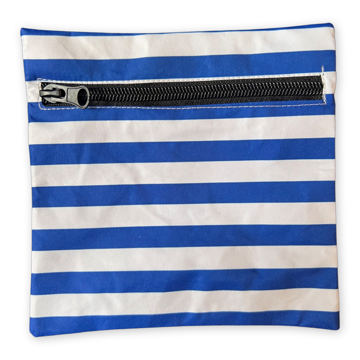 POCKET MATE® Iron-On Pocket Patch with Zip - Phone Pocket For Travel - Zipped Secret Pocket - Stash Credit Cards or Passport - Navy White Stripes