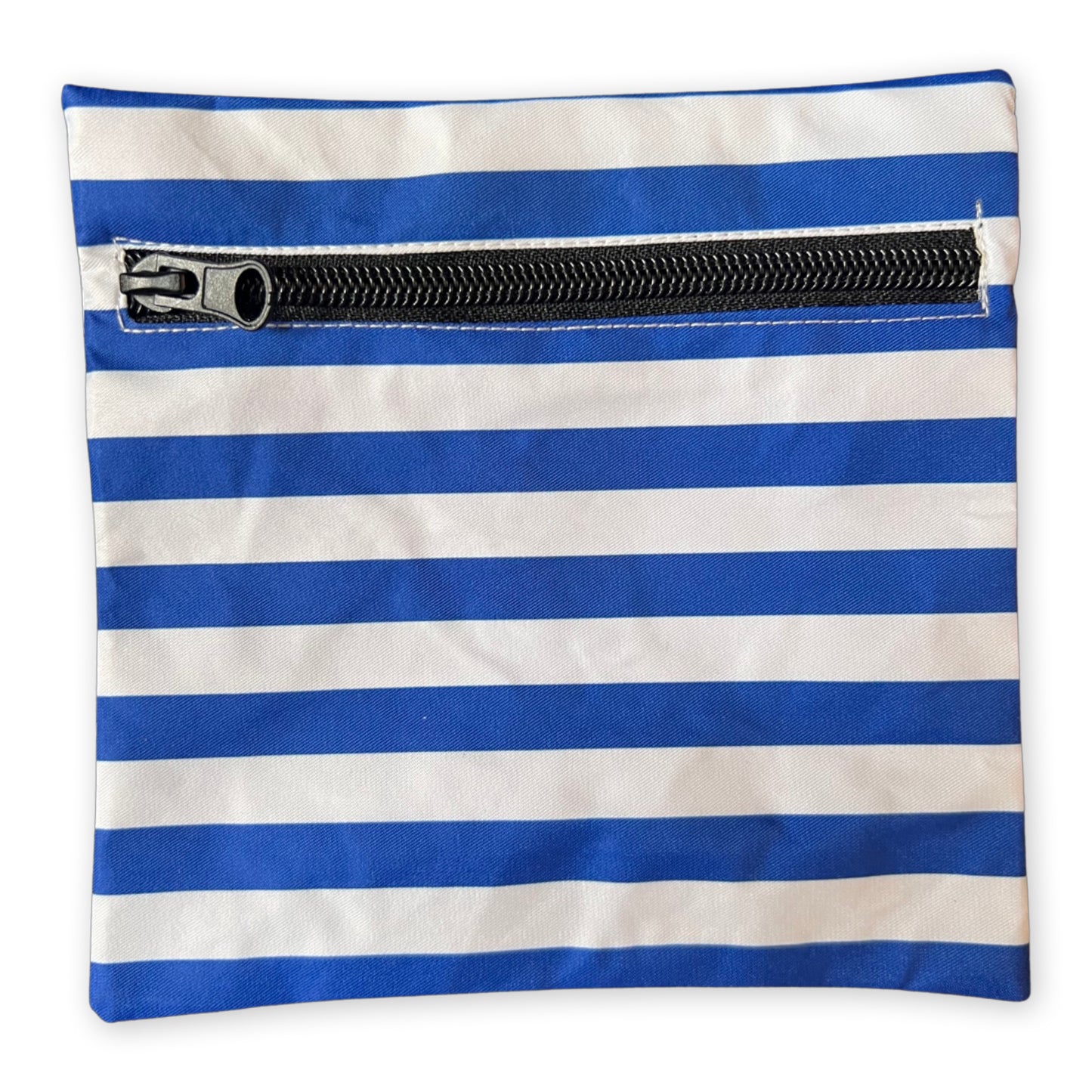 MINI POCKET MATE® Iron-On Pocket Patch with Zip - Phone Pocket For Travel - Zipped Secret Pocket - Stash Credit Cards or Passport - Navy White Stripes